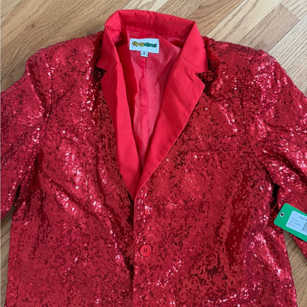 Red sequin devil jacket with devil horns tipsy elves - Picture 3 of 4